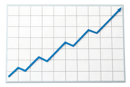 Business graph illustrating steady growth over time isolated with transparent background