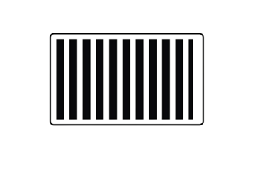 A minimalist graphic featuring a white outlined rectangle filled with vertical black bars isolated on transparent or white background. Generative ai