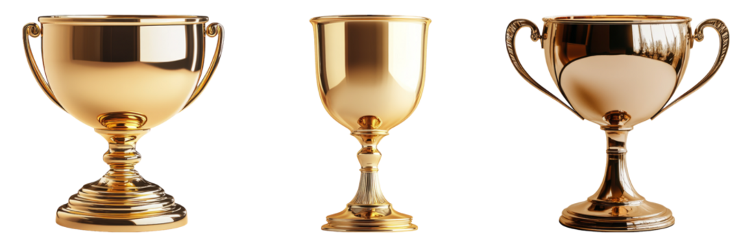Golden Trophies Isolated on Transparent Background for Awards