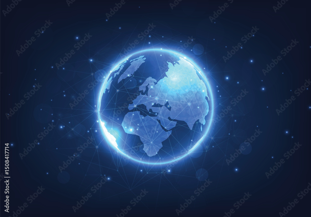 Poster global network technology background.world image on dark blue background.communication technology fo