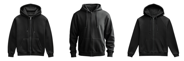 Black Hoodies Isolated on Transparent Background for Graphic Design