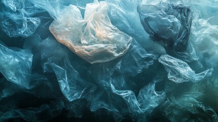 Plastic pollution accumulates in ocean waters, entangling marine life like turtles and fish amid vibrant coral reefs. This scene highlights the urgent need for environmental awareness