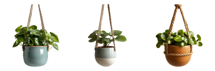 Hanging Plant Pots Isolated on Transparent Background for Decoration