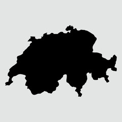 Vector map of Switzerland , detailed black silhouette, isolated on gray background.	