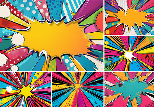 9 Cartoon Pop Art Explosion Background Collection