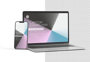 Mobile Phone and Laptop Mockup Isolated on White