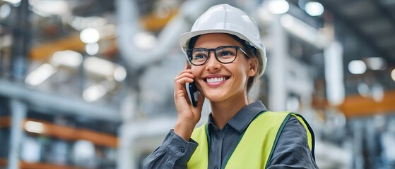 Confident and organized warehouse worker using a smartphone to coordinate and communicate with colleagues in a professional manner