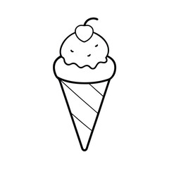 Ice cream outline design on white background for children activity with black and white image
