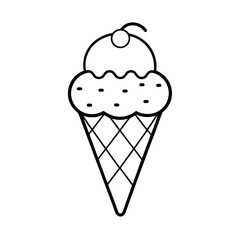 Ice cream outline design on white background for children activity with black and white image