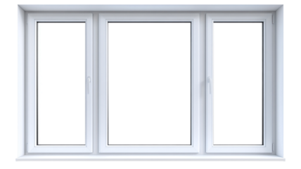 A three-paneled, white, rectangular window, digitally rendered on a transparent background