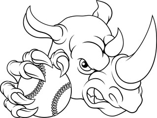 Rhino Rhinoceros Baseball Softball Sports Mascot