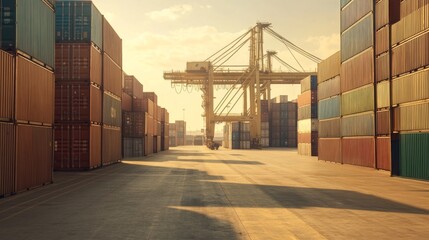 Fototapeta premium Cargo Containers at a Busy Global Port Shipping and Logistics Industry