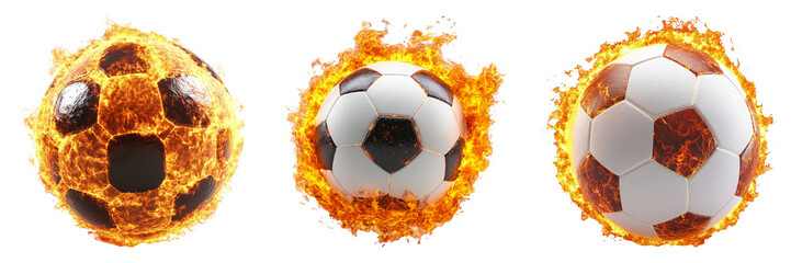 Flaming Soccer Balls Isolated on Transparent Background for Creative Use