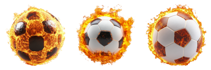 Flaming Soccer Balls Isolated on Transparent Background for Creative Use