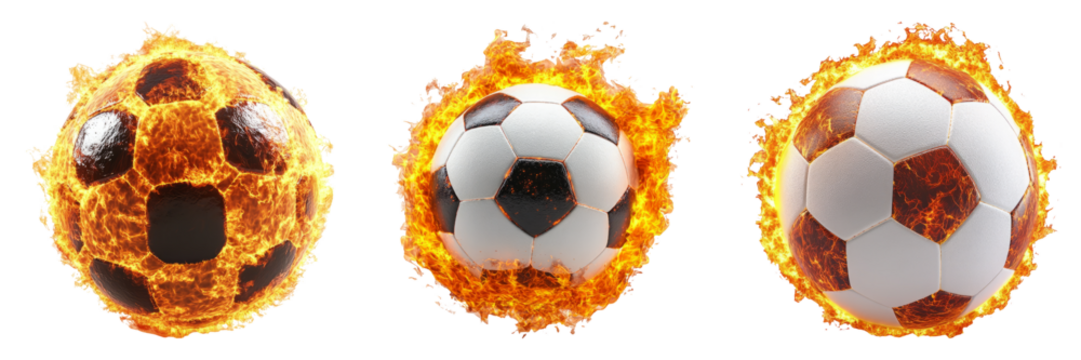 Flaming Soccer Balls Isolated on Transparent Background for Creative Use