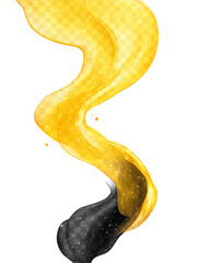 Abstract image of a flowing, shimmering gold substance culminating in a dark, speckled mass isolated on transparent or white background. Generative ai