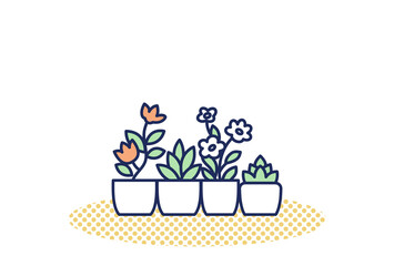 鉢植えの観葉植物のシンプルなカラーイラスト