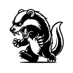 Angry Honey Badger Mascot Logo Vector Illustration Design Black and White Version.eps