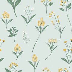 Elegant Floral Pattern with Yellow and White Wildflowers on Light Background.