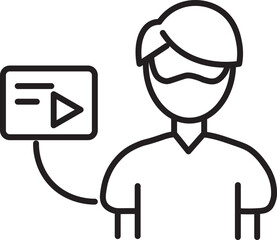 Person wearing mask with media icon, indicating communication or content creation. image is simple black and white line drawing