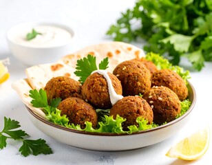 Falafel platter with sauce and pita