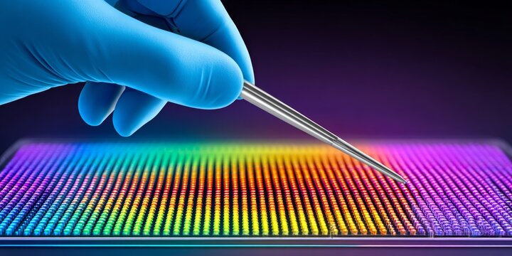 A lab technician preparing a DNA microarray slide for hybridization