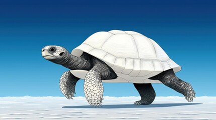 White Tortoise Low Poly 3D Render on White Textured Surface Against Blue Sky