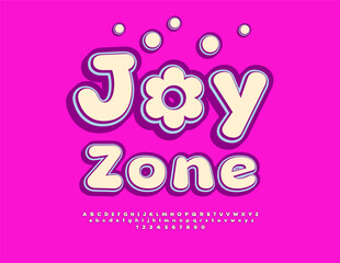 Fototapeta premium Vector Holiday poster Joy Zone with Creative Element. Cute Kids Font. Bright Cartoon style Alphabet Letters and Numbers set.
