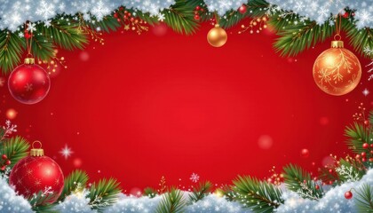 create a christmas themed illustration with a festive background featuring balls, such as ornaments or baubles, on the left side of the image, place a clearly identifiable subject