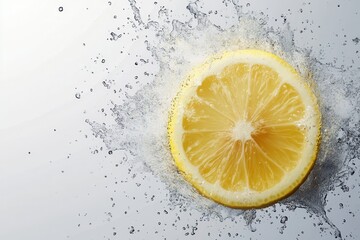 Fresh Lemon Slice in a Splash of Water Refreshing Drink Ingredient Summer on transparent background