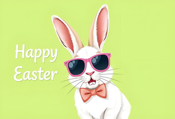 Cute baby bunny rabbit with colorful Easter eggs, a fun spring animal illustration, Generative AI