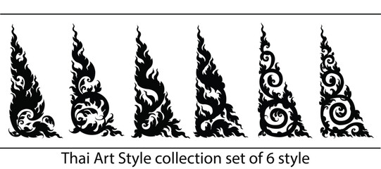 thai art Corner pattern set of 6 style icon vector black shadow