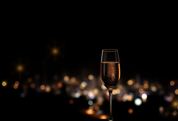 Two crystal glasses of champagne toast a celebration with fireworks, a festive alcoholic drink perfect for a holiday party, Generative AI