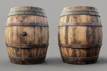 Obraz premium Rustic Old Wooden Barrel Duo Aged Wood Texture Staves Wine Making Storage on transparent background