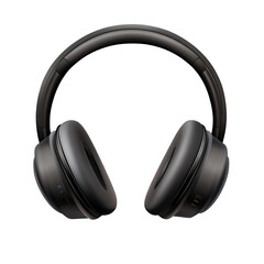 Over-ear headphones, dark gray, displayed against a black background.  Soft lighting highlights subtle curves and textures