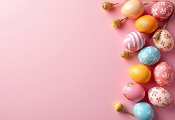 Obraz premium Decorative Easter Eggs with Floral Patterns on Pink Background 