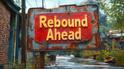 Obraz premium Rusty Rebound Ahead Sign Symbolizing Economic Recovery and Comeback