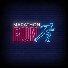 run marathon neon sign with brick wall background vector