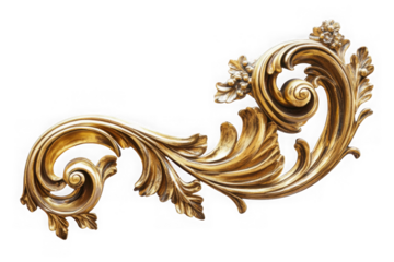 Ornate gold baroque design element isolated on transparent background