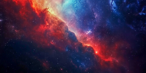 Fototapeta premium Stunning Cosmic Nebula with Vivid Red and Blue Hues, Revealing the Majestic Beauty and Vastness of Deep Space and Interstellar Phenomena.