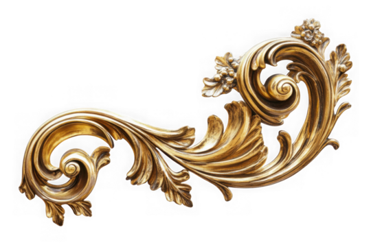 Ornate gold baroque design element isolated on transparent background