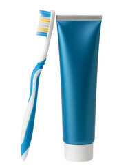 Toothbrush and Toothpaste Set on White Background
