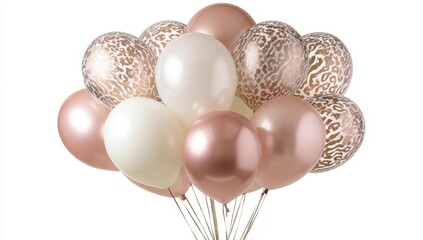 Bunch of rose gold and cream balloons with leopard print