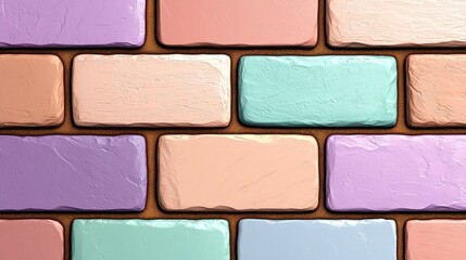 Close Up of a Colorful Brick Wall Texture with Peach Purple and Turquoise Bricks