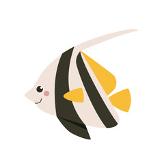 A cute cartoon vector Angel Fish on isolated white background