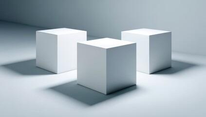 Obraz premium Three white cubes on a light gray surface (3)