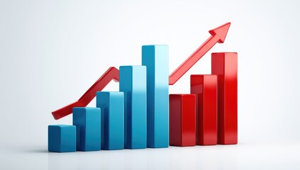 3D bar graph, red and blue, rising trend