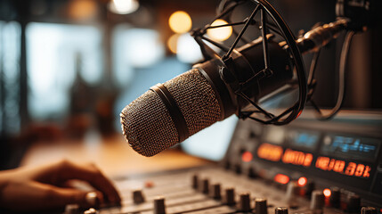Close up of a microphone for a asmr recording podcast