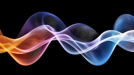 Flowing ribbons of orange and blue light on black background