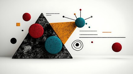 Abstract 3D Geometric Composition with Colorful Spheres and Pixelated Textures on White Background